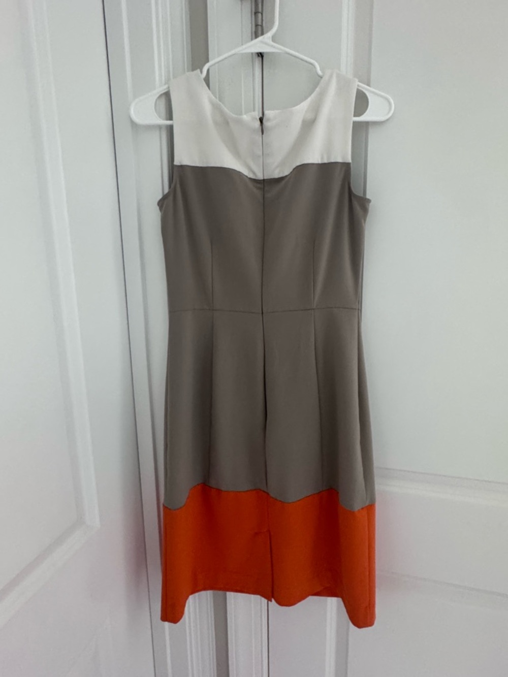 Glamour Sleeveless Colorblock Midi Dress in White, Taupe & Orange